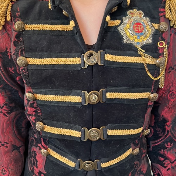 Vintage Shrine of Hollywood crop band military style red crop fitted jacket S M - Picture 7 of 10